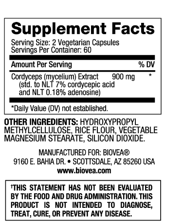 Кордицепс екстракт 450 мг х 60 капсули Biovea | Cordyceps