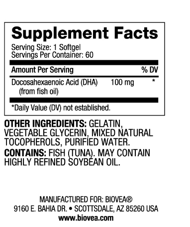 ДХА Омега 3 100 мг х 60 меки капсули Biovea | DHA Omega 3