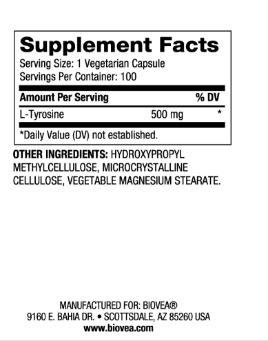 Л-Тирозин 500 мг х 100 капсули Biovea | L-Tyrosine