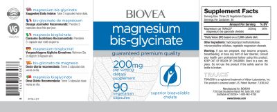 Магнезий бисглицинат хелат 200 мг х 90 капсули Biovea | Magnesium Bisglycinate