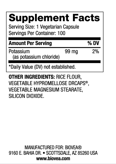 Калий 99 мг х 100 капсули Biovea | Potassium Time Release