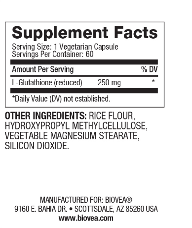 Глутатион редуциран 250 мг х 60 капсули Biovea | Reduced Glutathione