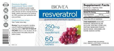 Ресвератрол 250 мг х 60 таблетки Biovea | Resveratrol