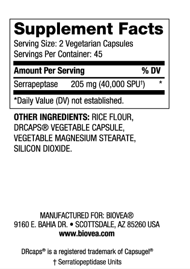 Серапептаза 40000 IU х 90 капсули Biovea | Serrapeptase
