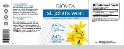 Жълт кантарион екстракт 450 мг х 240 капсули Biovea | St. John`s Wort