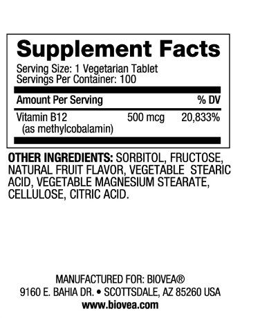 Витамин Б12 Метилкобаламин 500 мкг х 100 таблетки Biovea | Vitamin B12