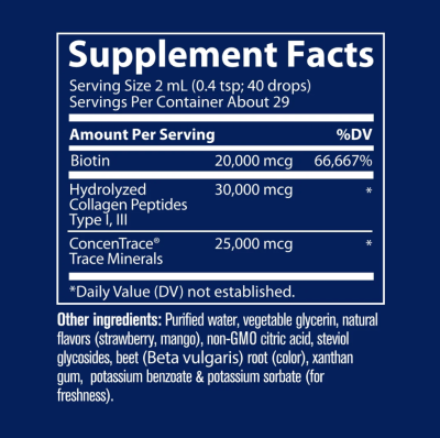 Йонен Биотин + Колаген на капки х 59 мл Trace Minerals | Ionic Biotin + Collagen 75,000mcg