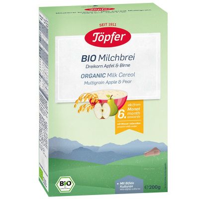 Млечна био каша с 3 вида зърна, ябълка и круша 6+м 200 гр ТЬОПФЕР ЛАКТАНА | Тöpfer Lactana