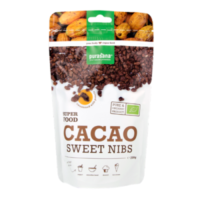 Какаови зърна ( натрошени, счукани ) + кафява захар БИО х 200 гр PURASANA | Cacao Nibs Organic