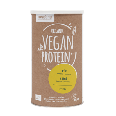 Оризов протеин БИО х 400 гр с вкус на банан и лукума PURASANA | Rice Protein