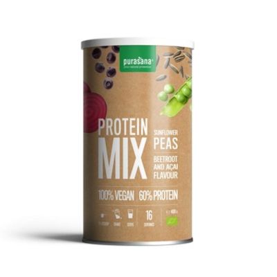 Веган протеин БИО МИКС ( грахов и слънчогледов ) х 400 гр с акай и цвекло PURASANA