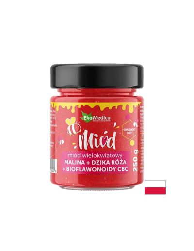 Пчелен мед с малина, шипка и биофлавоноиди за имунитет х 250 гр Ekamedica
