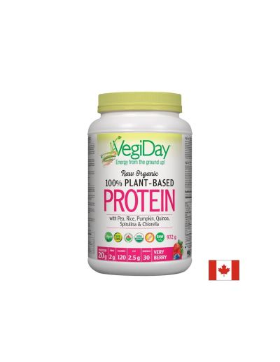 VegiDay Растителен протеин  от био грах, ориз и семена 936 гр ( горски плодове ) Natural Factors