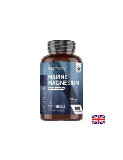 Морски магнезий 180 мг + Витамин Б6 х 180 капсули Weight World | Marine Magnesium