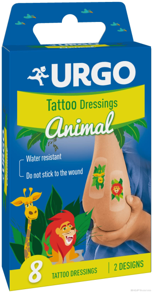 УРГО ТАТУ Животни лепенки за деца с цветни мотиви х 8 броя | URGO Tatoo