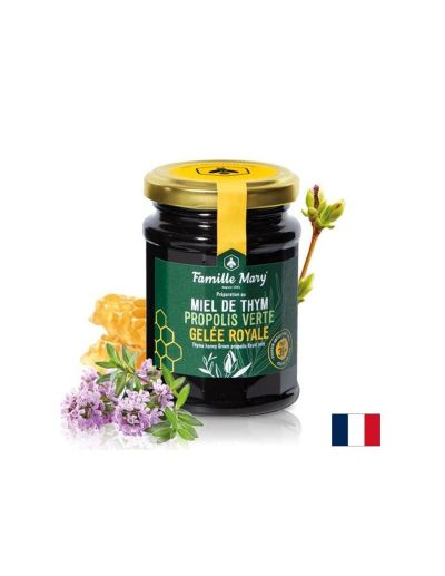 Мед от мащерка + пчелно млечице и зелен прополис PAOT ® 39+ х 200 гр Famille Mary