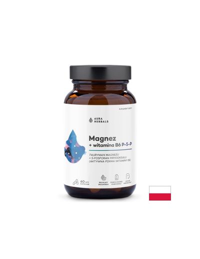 Магнезий 59 мг + Витамин Б6 2.1 мг х 60 капсули Aura Herbals | Magnesium & B6