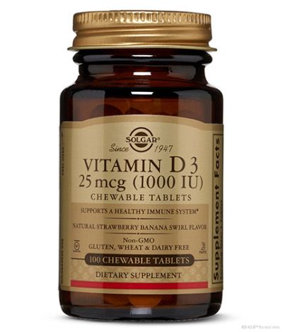 ВИТАМИН Д3 1000IU х 100 дъвчащи таблетки СОЛГАР | VITAMIN D3 1000IU 100s SOLGAR