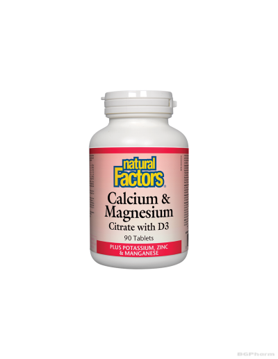 Калций + Магнезий (цитрат) + Витамин D3 + Калий, Цинк и Манган х 90 таблетки Natural Factors