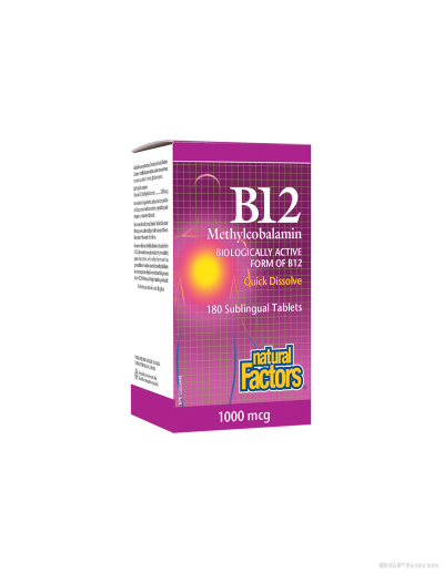 Витамин Б12 (метилкобаламин) 1000мкг x 180 сублингвални таблетки Natural Factors |Methylcobalamin