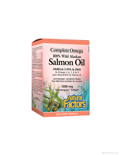 Масло от дива сьомга от Аляска 1300мг х 90 капсули Natural Factors | Salmon Oil Alaskan 