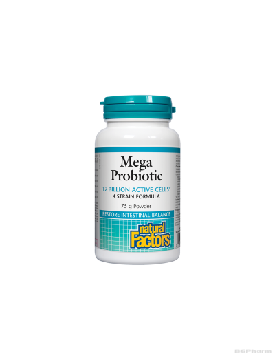 Мега пробиотик 4 щама, 12 млрд. активни пробиотици 75гр прах х 75 дози Natural Factors