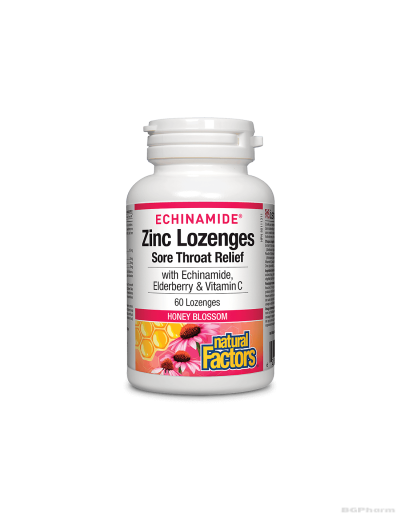 Цинк, ехинацея, витамин Ц и черен бъз х 60 таблетки (мед)  Natural Factors | Echinamide® 