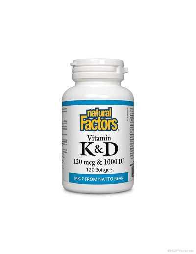 Витамин К2 120мкг  + Д3 1000IU х 120 капсули Natural Factors | K2 (MK-7) + D3