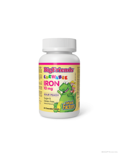 Желязо за деца 10мг х 60 дъвчащи таблетки (праскова) Natural Factors | Big Friends®
