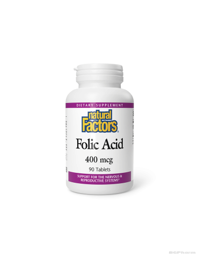 Фолиева киселина 400мкг х 90 таблетки Natural Factors | Folic acid