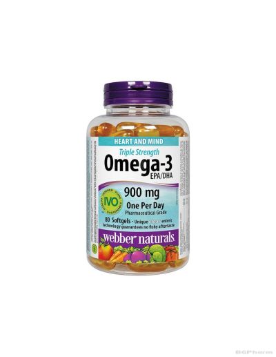Омега-3 Тройна сила 900мг x 80 капсули Webber Naturals | Omega-3 Triple Strenght