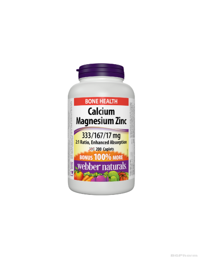 Калций, Магнезий и Цинк 650мг х 200 каплети Webber Naturals | Calcium, Magnesium, Zinc