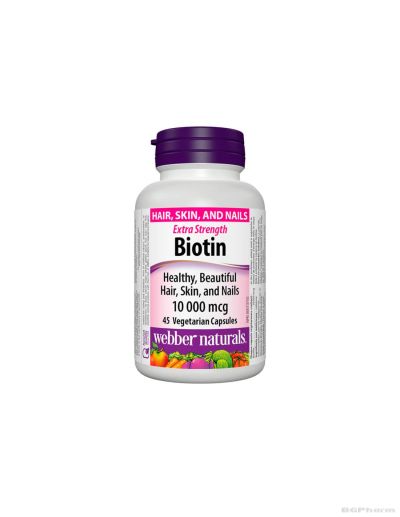 Биотин екстра силен 10000мкг х 45 капсули Webber Naturals | Biotin Extra Strength