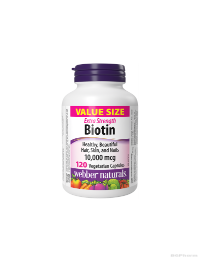 Биотин (Витамин Б7) 10000мкг х 120 капсули Webber Naturals | Biotin Extra Strength