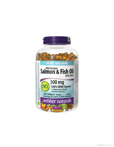 Дива сьомга от Аляска 1000мг + Рибено масло 300мг 220 капсули Webber Naturals | Omega 3