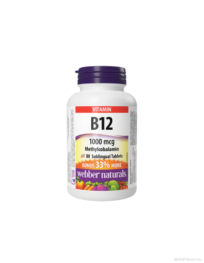 Витамин Б12 (метилкобаламин) 1000мкг х 80 сублингвални таблетки Webber Naturals