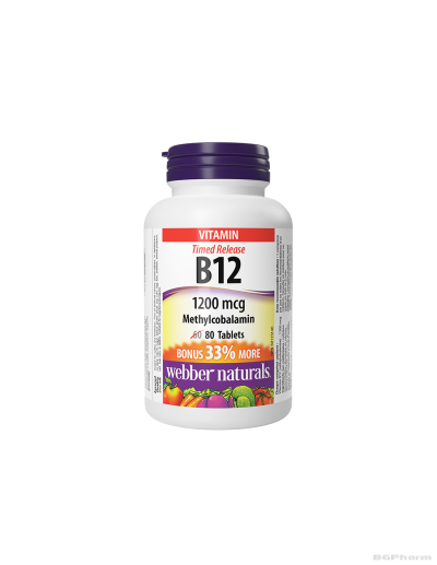 Витамин Б12 (метилкобаламин) 1200мкг х 80 таблетки с удължено освобождаване Webber Naturals