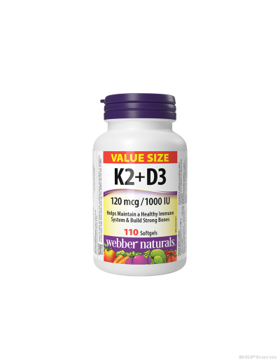 Витамин К2 120мкг + Д3 1000IU х 110 капсули Webber Naturals | D3 + K2 Vitamins