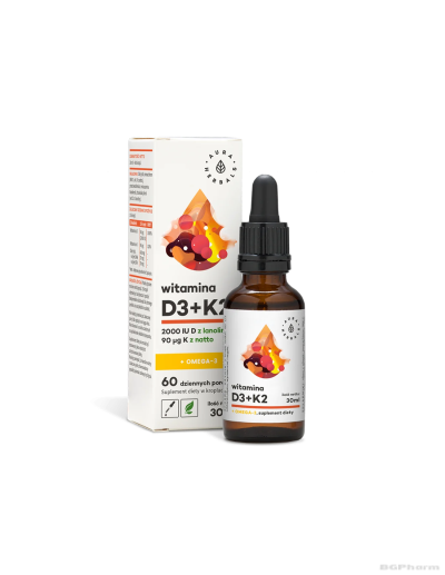 Витамин Д3 + К2 + Oмега-3 х 30мл капки Aura Herbals (кости, зъби, памет, холестерол)
