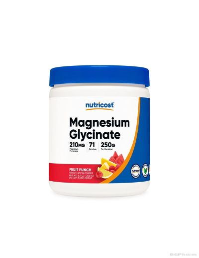 Магнезий глицинат ( бисглицинат, хелатиран ) 210мг на прах 250гр с аромат на плодов пунш Nutricost