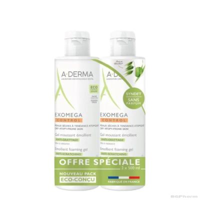 А-дерма Екзомега емолиентен пенещ се гел 2 х 500 мл ПРОМО| Exomega A-Derma