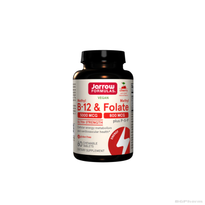 Витамин Б12 (Метилкобаламин) 5000 мкг + Метилфолат + Б6 х 60 дъвчащи таблетки ДЖАРОУ | Jarrow Formulas B12 + Methyl folate